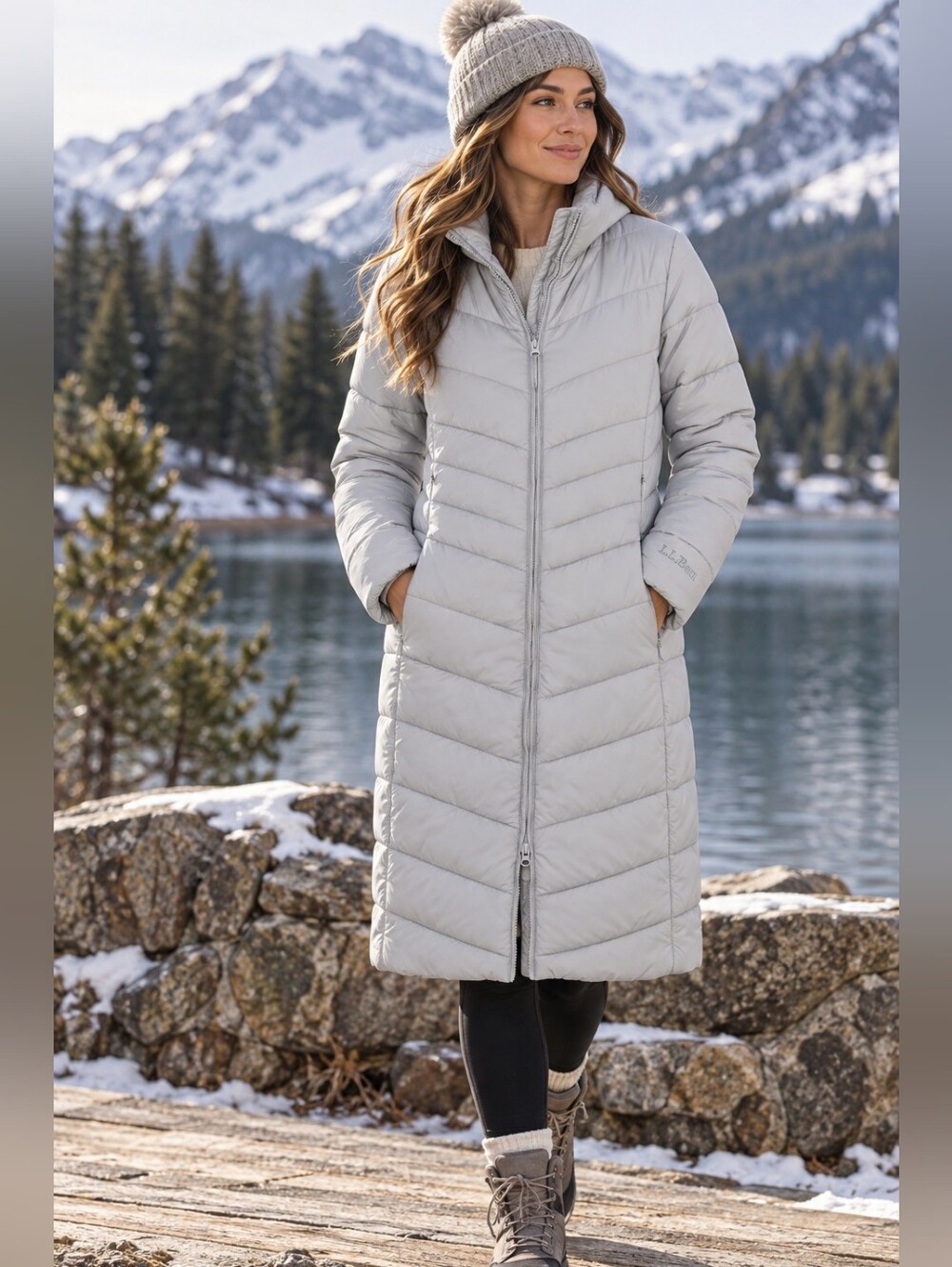 L.L.Bean Women’s Medium Long Puffer Coat Insulated Full Zip Gray